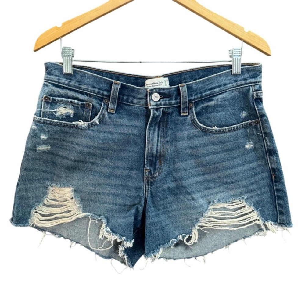 Abercrombie & Fitch Mid Rise Boyfriend Short Distressed Denim Blue Size 29 8